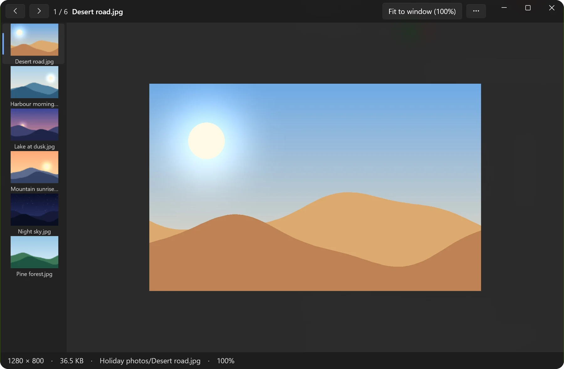 The picture preview window with a strip of thumbnails on the left