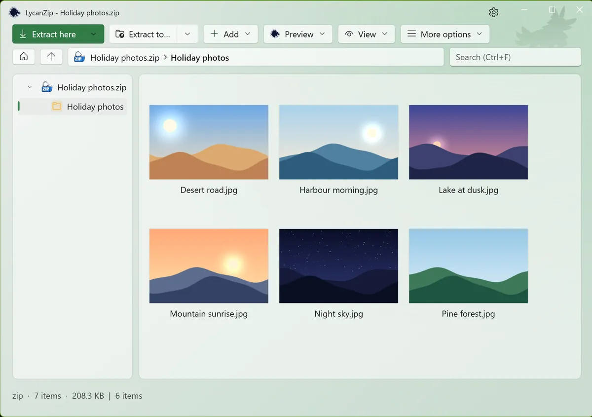 LycanZip in the light theme with the Forest accent