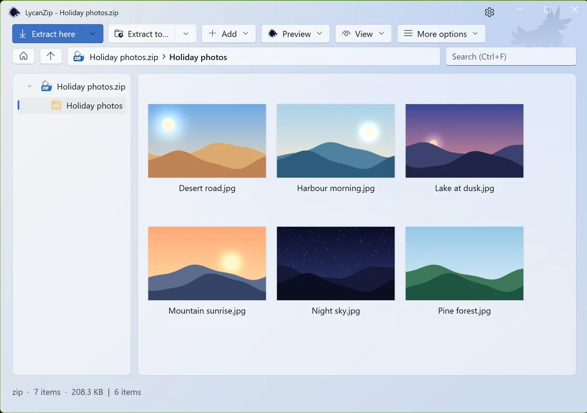 LycanZip in the light theme with the Moonlight accent